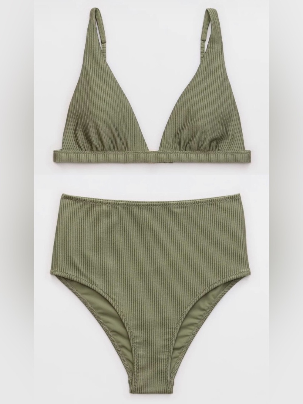 NWT Aerie FULL SET Shine Rib Plunge Top + High Waisted Cheeky Bottom Olive 🫒- M